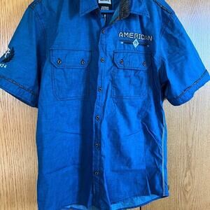 AMERICAN FIGHTER men's size XL slim button down shirt, blue